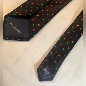 Paul Frank tie - 100% Silk - black with multi polka dots 60”